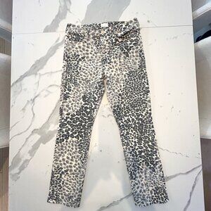MOTHER The Dazzler Mid Rise Ankle Print Jeans in Snow Leopard, Sz 30